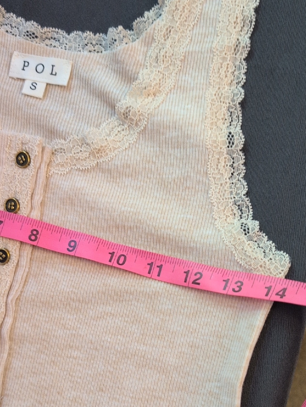 POL Lace-Trim Henley Soft Ribbed Tank Top in Latte Cream - Picture 11 of 13